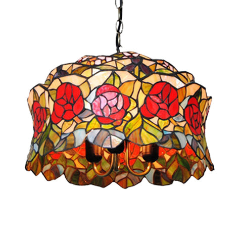 3 Bulbs Drum Hanging Lamp Victorian Red Stained Glass Pendant Light Kit for Living Room Clearhalo 'Ceiling Lights' 'Industrial' 'Middle Century Pendants' 'Pendant Lights' 'Pendants' 'Tiffany close to ceiling' 'Tiffany Pendants' 'Tiffany' Lighting' 101710