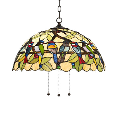 Green Tropical Bird Pendant Ceiling Light Tiffany 1 Head Multicolored Stained Glass Hanging Lamp for Dining Room Clearhalo 'Ceiling Lights' 'Industrial' 'Middle Century Pendants' 'Pendant Lights' 'Pendants' 'Tiffany close to ceiling' 'Tiffany Pendants' 'Tiffany' Lighting' 101762