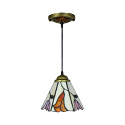 Tapered Suspension Light Baroque Orange Pink Stained Glass 1 Head Dining Room Pendant Light Fixture Clearhalo 'Ceiling Lights' 'Industrial' 'Middle Century Pendants' 'Pendant Lights' 'Pendants' 'Tiffany close to ceiling' 'Tiffany Pendants' 'Tiffany' Lighting' 101783