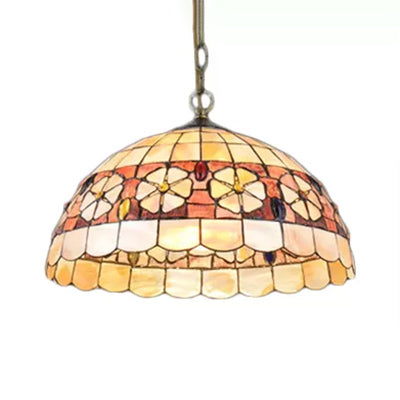 8"/12"/16" Wide Dome Suspension Lighting Victorian Shell Beige 1 Head Hanging Light Fixture Clearhalo 'Ceiling Lights' 'Industrial' 'Middle Century Pendants' 'Pendant Lights' 'Pendants' 'Tiffany close to ceiling' 'Tiffany Pendants' 'Tiffany' Lighting' 10185