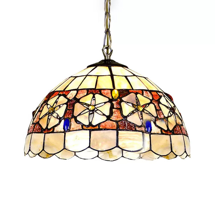 8"/12"/16" Wide Dome Suspension Lighting Victorian Shell Beige 1 Head Hanging Light Fixture Clearhalo 'Ceiling Lights' 'Industrial' 'Middle Century Pendants' 'Pendant Lights' 'Pendants' 'Tiffany close to ceiling' 'Tiffany Pendants' 'Tiffany' Lighting' 10186