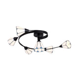 Bedroom Swirl Arm Semi Flush Ceiling Light Glass 6 Lights Tiffany White Ceiling Lamp Clearhalo 'Ceiling Lights' 'Close To Ceiling Lights' 'Close to ceiling' 'Glass shade' 'Glass' 'Semi-flushmount' 'Tiffany close to ceiling' 'Tiffany' Lighting' 101893
