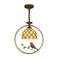 Dome Stainless Glass Suspension Lamp Tiffany-Style 1 Light Beige Pendant Ceiling Light with Bird Accent Clearhalo 'Ceiling Lights' 'Industrial' 'Middle Century Pendants' 'Pendant Lights' 'Pendants' 'Tiffany close to ceiling' 'Tiffany Pendants' 'Tiffany' Lighting' 101904