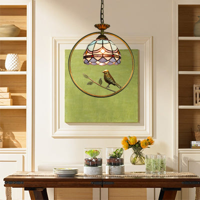 Mediterranean Style Domed Pendant Ceiling Light 1 Head Stainless Glass Hanging Lamp with Brass Ring Brass Clearhalo 'Ceiling Lights' 'Close To Ceiling Lights' 'Industrial' 'Middle Century Pendants' 'Pendant Lights' 'Pendants' 'Tiffany close to ceiling' 'Tiffany Pendants' 'Tiffany' Lighting' 101909