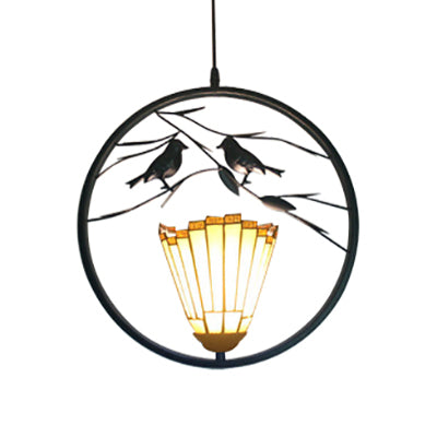 1 Head Cone Ceiling Pendant Light Tiffany Style Beige Stainless Glass Hanging Light Kit with Metal Ring Clearhalo 'Ceiling Lights' 'Industrial' 'Middle Century Pendants' 'Pendant Lights' 'Pendants' 'Tiffany close to ceiling' 'Tiffany Pendants' 'Tiffany' Lighting' 101923