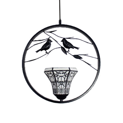 Bell Stainless Glass Ceiling Lamp Tiffany Style 1 Light White and Black Hanging Pendant Light with Bird Deco Clearhalo 'Ceiling Lights' 'Industrial' 'Middle Century Pendants' 'Pendant Lights' 'Pendants' 'Tiffany close to ceiling' 'Tiffany Pendants' 'Tiffany' Lighting' 101928
