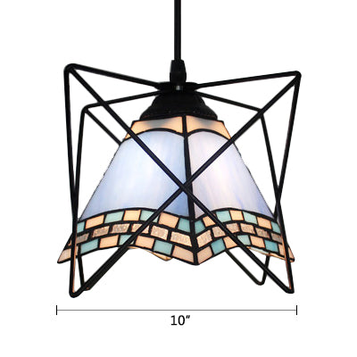 Wire Frame Hanging Ceiling Light 1 Light Stainless Glass Mediterranean Style Pendant Lighting in White Clearhalo 'Ceiling Lights' 'Industrial' 'Middle Century Pendants' 'Pendant Lights' 'Pendants' 'Tiffany close to ceiling' 'Tiffany Pendants' 'Tiffany' Lighting' 101932