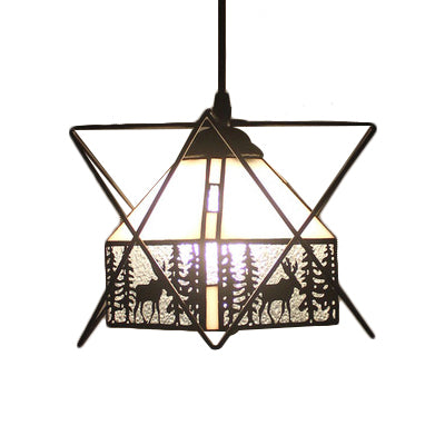Lodge & Dear Cafe Pendant Light with Iron Wire Glass 1 Light Rustic Hanging Light in Black Clearhalo 'Ceiling Lights' 'Industrial' 'Middle Century Pendants' 'Pendant Lights' 'Pendants' 'Tiffany close to ceiling' 'Tiffany Pendants' 'Tiffany' Lighting' 101934