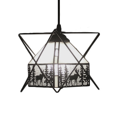 Lodge & Dear Cafe Pendant Light with Iron Wire Glass 1 Light Rustic Hanging Light in Black Clearhalo 'Ceiling Lights' 'Industrial' 'Middle Century Pendants' 'Pendant Lights' 'Pendants' 'Tiffany close to ceiling' 'Tiffany Pendants' 'Tiffany' Lighting' 101935