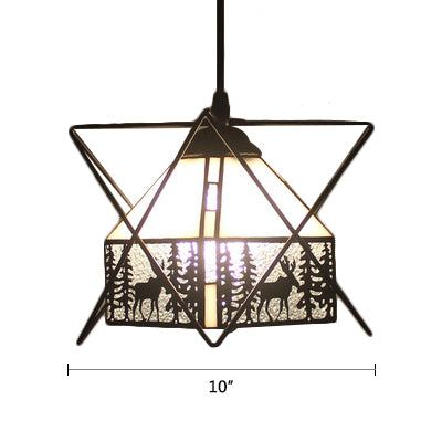 Lodge & Dear Cafe Pendant Light with Iron Wire Glass 1 Light Rustic Hanging Light in Black Clearhalo 'Ceiling Lights' 'Industrial' 'Middle Century Pendants' 'Pendant Lights' 'Pendants' 'Tiffany close to ceiling' 'Tiffany Pendants' 'Tiffany' Lighting' 101936