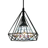 Hotel Domed Pendant Light Stained Glass 1 Light Tiffany Blue Hanging Light with Diamond Cage Clearhalo 'Ceiling Lights' 'Industrial' 'Middle Century Pendants' 'Pendant Lights' 'Pendants' 'Tiffany close to ceiling' 'Tiffany Pendants' 'Tiffany' Lighting' 101959