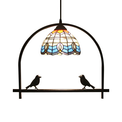 Baroque Design Hanging Light Stained Glass 1 Bulb Tiffany Ceiling Pendant with Bird for Living Room Clearhalo 'Ceiling Lights' 'Industrial' 'Middle Century Pendants' 'Pendant Lights' 'Pendants' 'Tiffany close to ceiling' 'Tiffany Pendants' 'Tiffany' Lighting' 101963