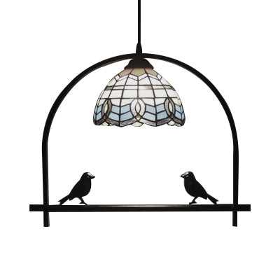 Baroque Design Hanging Light Stained Glass 1 Bulb Tiffany Ceiling Pendant with Bird for Living Room Clearhalo 'Ceiling Lights' 'Industrial' 'Middle Century Pendants' 'Pendant Lights' 'Pendants' 'Tiffany close to ceiling' 'Tiffany Pendants' 'Tiffany' Lighting' 101964