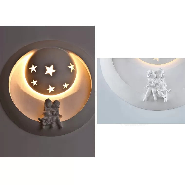 Romantic White Wall Sconce Starry Resin Wall Light with Little Kids for Child Bedroom Clearhalo 'Industrial' 'Middle century wall lights' 'Tiffany wall lights' 'Tiffany' 'Wall Lamps & Sconces' 'Wall Lights' Lighting' 102013
