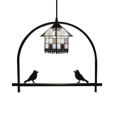 Cafe House Pendant Light with Bird Deco Stained Glass 1 Light Tiffany Ceiling Pendant Clearhalo 'Ceiling Lights' 'Industrial' 'Middle Century Pendants' 'Pendant Lights' 'Pendants' 'Tiffany close to ceiling' 'Tiffany Pendants' 'Tiffany' Lighting' 102039