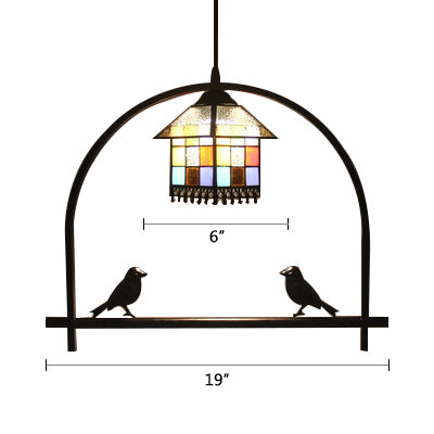 Cafe House Pendant Light with Bird Deco Stained Glass 1 Light Tiffany Ceiling Pendant Clearhalo 'Ceiling Lights' 'Industrial' 'Middle Century Pendants' 'Pendant Lights' 'Pendants' 'Tiffany close to ceiling' 'Tiffany Pendants' 'Tiffany' Lighting' 102040