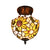 Bedroom Ceiling Light Tiffany, Sunflower Semi Flush Light with Rod and Stained Glass Shade Rust 8" Clearhalo 'Ceiling Lights' 'Close To Ceiling Lights' 'Close to ceiling' 'Glass shade' 'Glass' 'Semi-flushmount' 'Tiffany close to ceiling' 'Tiffany' Lighting' 10228