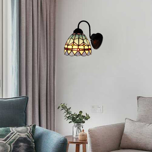 Dome Blue Glass Sconce Light Fixture Baroque 1 Head Black Wall Mounted Light for Living Room Clearhalo 'Industrial' 'Middle century wall lights' 'Tiffany wall lights' 'Tiffany' 'Wall Lamps & Sconces' 'Wall Lights' Lighting' 102295