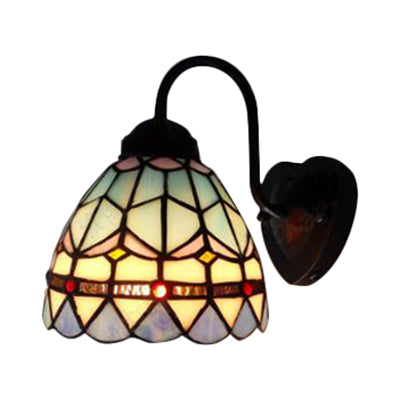 Dome Blue Glass Sconce Light Fixture Baroque 1 Head Black Wall Mounted Light for Living Room Clearhalo 'Industrial' 'Middle century wall lights' 'Tiffany wall lights' 'Tiffany' 'Wall Lamps & Sconces' 'Wall Lights' Lighting' 102296