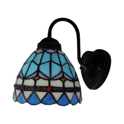 Dome Blue Glass Sconce Light Fixture Baroque 1 Head Black Wall Mounted Light for Living Room Blue Clearhalo 'Industrial' 'Middle century wall lights' 'Tiffany wall lights' 'Tiffany' 'Wall Lamps & Sconces' 'Wall Lights' Lighting' 102297