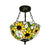 Bedroom Ceiling Light Tiffany, Sunflower Semi Flush Light with Rod and Stained Glass Shade Black 12" Clearhalo 'Ceiling Lights' 'Close To Ceiling Lights' 'Close to ceiling' 'Glass shade' 'Glass' 'Semi-flushmount' 'Tiffany close to ceiling' 'Tiffany' Lighting' 10230