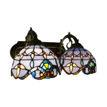 2 Heads Dome Sconce Lighting Baroque Purple Stained Glass Wall Mounted Light for Living Room Clearhalo 'Industrial' 'Middle century wall lights' 'Tiffany wall lights' 'Tiffany' 'Wall Lamps & Sconces' 'Wall Lights' Lighting' 102420