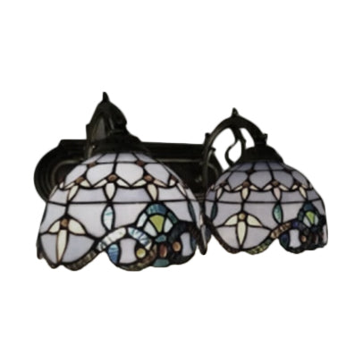 2 Heads Dome Sconce Lighting Baroque Purple Stained Glass Wall Mounted Light for Living Room Clearhalo 'Industrial' 'Middle century wall lights' 'Tiffany wall lights' 'Tiffany' 'Wall Lamps & Sconces' 'Wall Lights' Lighting' 102421
