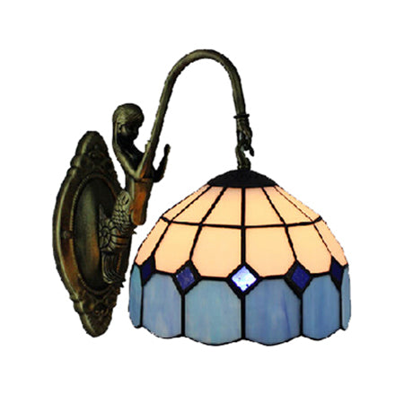 Blue Dome Sconce Light Mediterranean 1 Head White Glass Wall Mount Light with Mermaid Decoration Clearhalo 'Industrial' 'Middle century wall lights' 'Tiffany wall lights' 'Tiffany' 'Wall Lamps & Sconces' 'Wall Lights' Lighting' 102439