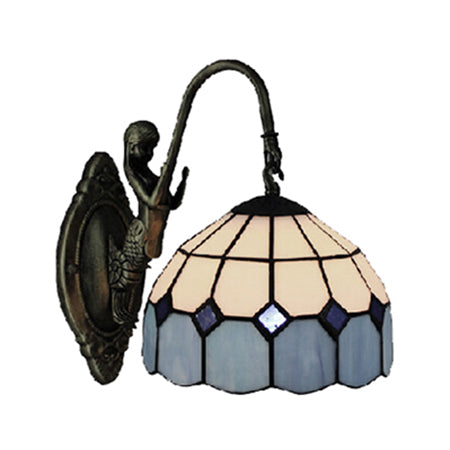 Blue Dome Sconce Light Mediterranean 1 Head White Glass Wall Mount Light with Mermaid Decoration Clearhalo 'Industrial' 'Middle century wall lights' 'Tiffany wall lights' 'Tiffany' 'Wall Lamps & Sconces' 'Wall Lights' Lighting' 102440