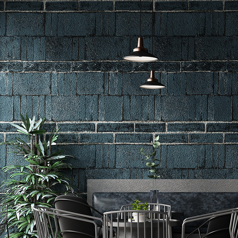 Stain-Resistant Brick Effect Wall Covering PVC Industrial Wallpaper for Accent Wall Dark Blue Clearhalo 'Industrial wall decor' 'Industrial' 'Wallpaper' Wall Decor' 1025922