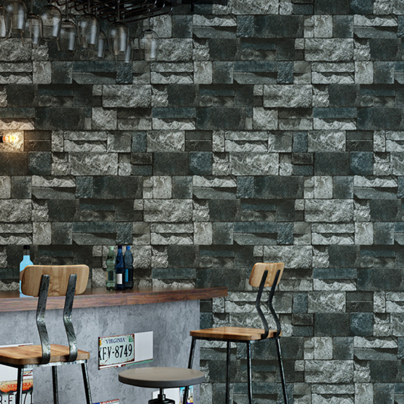 Water-Resistant Brick Look Wall Covering 20.5" by 31' Retro Wallpaper Roll for Home Decoration Dark Gray-Black Clearhalo 'Industrial wall decor' 'Industrial' 'Wallpaper' Wall Decor' 1025946