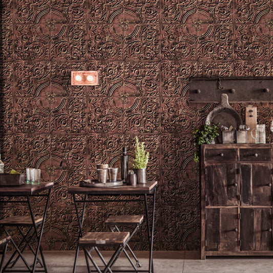 3D Print Metallic Carving Wallpaper for Theme Restaurant Decoration in Neutral Color, 33' by 20.5" Clearhalo 'Industrial wall decor' 'Industrial' 'Wallpaper' Wall Decor' 1026050