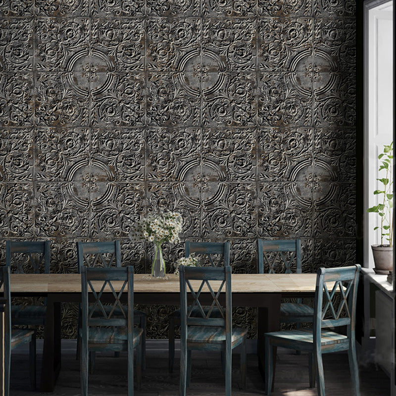 3D Print Metallic Carving Wallpaper for Theme Restaurant Decoration in Neutral Color, 33' by 20.5" Dark Gray Clearhalo 'Industrial wall decor' 'Industrial' 'Wallpaper' Wall Decor' 1026059