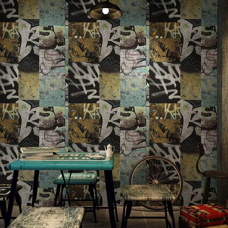 Stain-Resistant Graffiti Wallpaper Roll Plaster Industrial Wall Covering for Bar Decoration Clearhalo 'Industrial wall decor' 'Industrial' 'Wallpaper' Wall Decor' 1026069