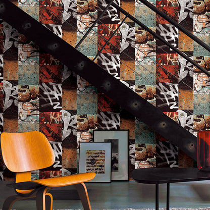 Stain-Resistant Graffiti Wallpaper Roll Plaster Industrial Wall Covering for Bar Decoration Orange Red Clearhalo 'Industrial wall decor' 'Industrial' 'Wallpaper' Wall Decor' 1026073