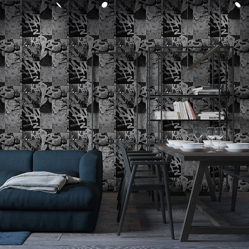 Stain-Resistant Graffiti Wallpaper Roll Plaster Industrial Wall Covering for Bar Decoration Dark Gray Clearhalo 'Industrial wall decor' 'Industrial' 'Wallpaper' Wall Decor' 1026077