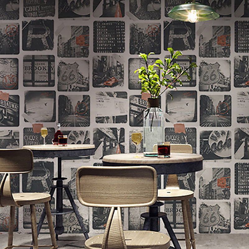 Vintage Wallpaper in Dark Color Photography Vinyl Wall Decor, 57.1 sq ft., Non-Pasted Black-White Clearhalo 'Industrial wall decor' 'Industrial' 'Wallpaper' Wall Decor' 1026084
