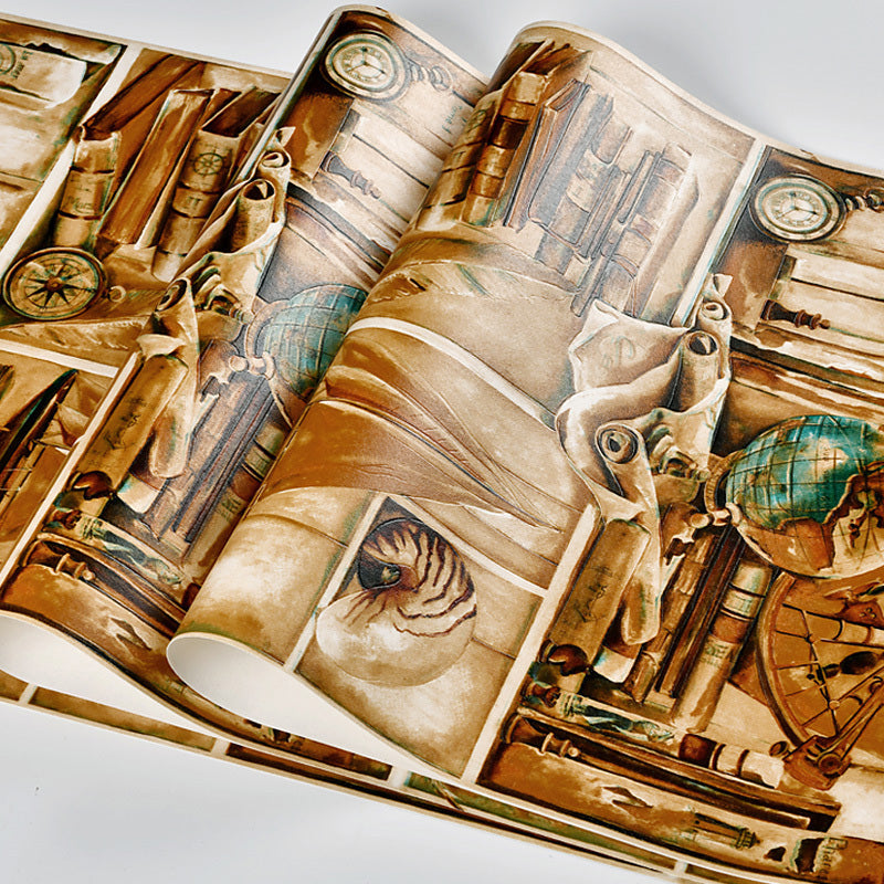 Pastel Color Retro Wall Decor 20.5"W x 33'L Sailing Boat and Books Wallpaper for Living Room Clearhalo 'Industrial wall decor' 'Industrial' 'Wallpaper' Wall Decor' 1026097