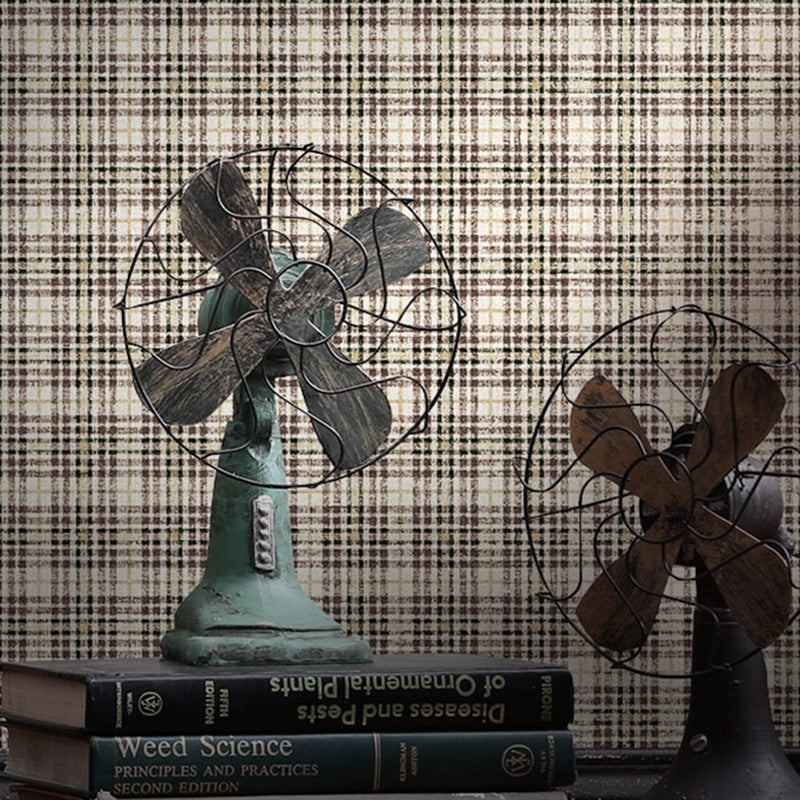 Waterproofing Grid Wallpaper Roll 33' x 20.5" Vintage Wall Covering for Home Decoration, Non-Pasted Tan Clearhalo 'Industrial wall decor' 'Industrial' 'Wallpaper' Wall Decor' 1026111