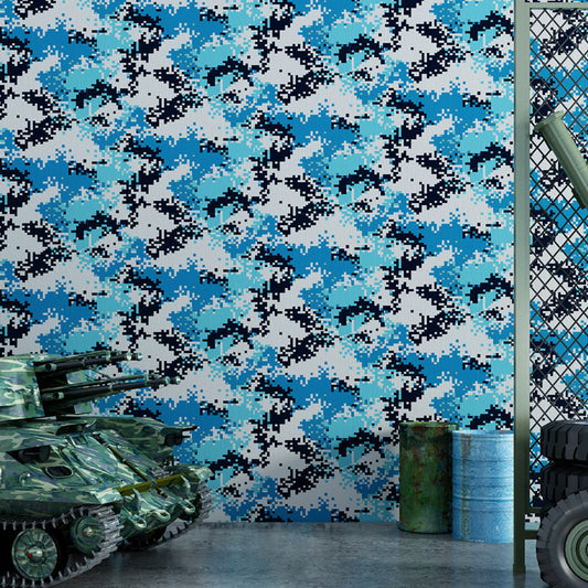 Military Camouflage Wallpaper Roll for Theme Restaurant Decoration, 57.1 sq ft. Wall Covering in Neutral Color Sky Blue Clearhalo 'Industrial wall decor' 'Industrial' 'Wallpaper' Wall Decor' 1026211