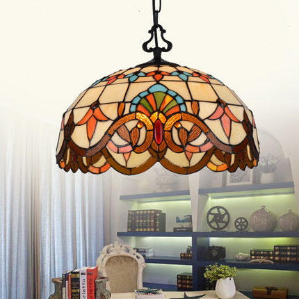 Victorian Domed Ceiling Pendant Light Stained Glass Single Pendant Lighting with Hanging Chain Clearhalo 'Ceiling Lights' 'Industrial' 'Middle Century Pendants' 'Pendant Lights' 'Pendants' 'Tiffany close to ceiling' 'Tiffany Pendants' 'Tiffany' Lighting' 102735