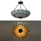 Stained Glass Ceiling Lighting with Rod, 5 Lights Large Domed Semi Flush Light in Antique Brass for Bedroom Tiffany Style Clearhalo 'Ceiling Lights' 'Close To Ceiling Lights' 'Close to ceiling' 'Pendant Lights' 'Semi-flushmount' 'Tiffany close to ceiling' 'Tiffany' Lighting' 10277