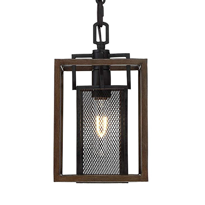 Black Mesh Screen Pendant Light Vintage Metal 1 Light Bedroom Hanging Light Fixture with Rectangle Shade Clearhalo 'Art Deco Pendants' 'Black' 'Cast Iron' 'Ceiling Lights' 'Ceramic' 'Crystal' 'Industrial Pendants' 'Industrial' 'Metal' 'Middle Century Pendants' 'Pendant Lights' 'Pendants' 'Rustic Pendants' 'Tiffany' Lighting' 102836