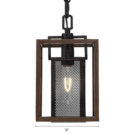 Black Mesh Screen Pendant Light Vintage Metal 1 Light Bedroom Hanging Light Fixture with Rectangle Shade Clearhalo 'Art Deco Pendants' 'Black' 'Cast Iron' 'Ceiling Lights' 'Ceramic' 'Crystal' 'Industrial Pendants' 'Industrial' 'Metal' 'Middle Century Pendants' 'Pendant Lights' 'Pendants' 'Rustic Pendants' 'Tiffany' Lighting' 102837