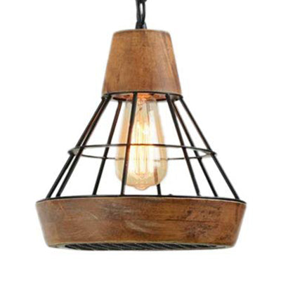 Wood and Metal Diamond Cage Hanging Lamp Rustic Single Light Kitchen Pendant Lamp Brown Clearhalo 'Art Deco Pendants' 'Cast Iron' 'Ceiling Lights' 'Ceramic' 'Crystal' 'Industrial Pendants' 'Industrial' 'Metal' 'Middle Century Pendants' 'Pendant Lights' 'Pendants' 'Tiffany' Lighting' 102839