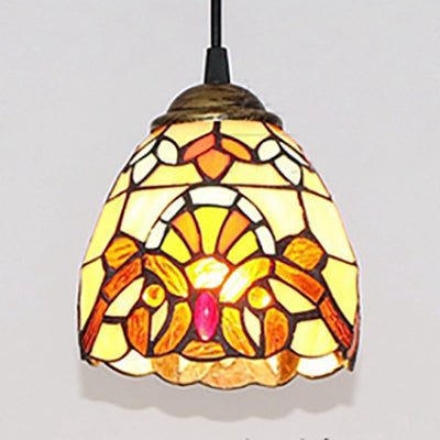 Baroque Pendant Light with Bowl Shade 1 Light Stained Glass Suspension Lamp in Multi Color Orange Clearhalo 'Ceiling Lights' 'Industrial' 'Middle Century Pendants' 'Pendant Lights' 'Pendants' 'Tiffany close to ceiling' 'Tiffany Pendants' 'Tiffany' Lighting' 102857