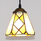 Tapered Hanging Lamp 1 Bulb Beige Stained Glass Tiffany-Style Pendant Light Fixture for Bedroom Beige Clearhalo 'Ceiling Lights' 'Chandeliers' 'Industrial' 'Middle Century Pendants' 'Pendant Lights' 'Pendants' 'Tiffany close to ceiling' 'Tiffany Pendants' 'Tiffany' Lighting' 102861