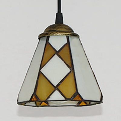 Tapered Hanging Lamp 1 Bulb Beige Stained Glass Tiffany-Style Pendant Light Fixture for Bedroom Clearhalo 'Ceiling Lights' 'Chandeliers' 'Industrial' 'Middle Century Pendants' 'Pendant Lights' 'Pendants' 'Tiffany close to ceiling' 'Tiffany Pendants' 'Tiffany' Lighting' 102862