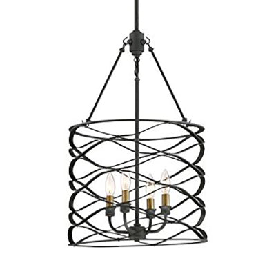 Black Cylindrical Hanging Lamp with Cage Shade Industrial Iron 4 Bulbs Dining Room Chandelier Light Fixture Black Clearhalo 'Ceiling Lights' 'Chandeliers' 'Close To Ceiling Lights' 'Glass shade' 'Glass' 'Industrial Chandeliers' 'Industrial' 'Middle Century Chandeliers' 'Tiffany' Lighting' 103020