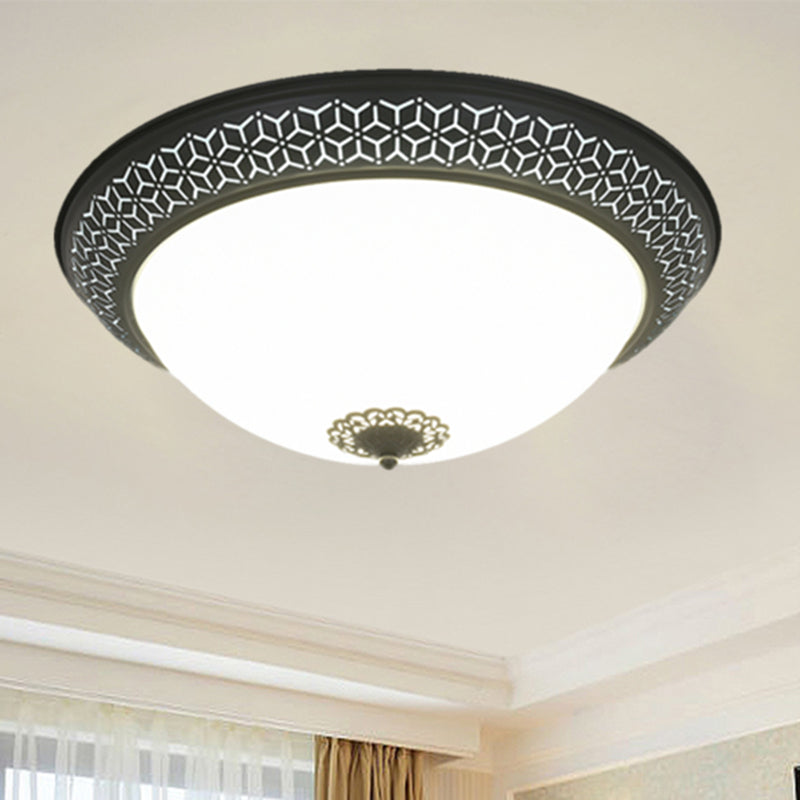LED Semi-Globe Ceiling Lighting Minimalism Black Opaline Glass Flush Mount with Floral Finial for Bedroom - Black - Clearhalo - 'Ceiling Lights' - 'Close To Ceiling Lights' - 'Close to ceiling' - 'Flush mount' - Lighting' - 1030415